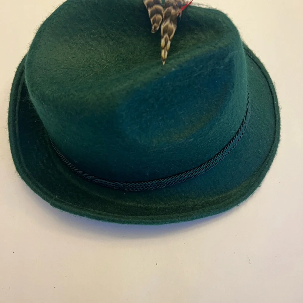 Bavarian Alpen‎ Mens Fedora Hat With Feather Green Wool